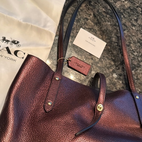 Coach pebbled leather Metallic Bronze tote Bag NWT - Picture 4 of 16